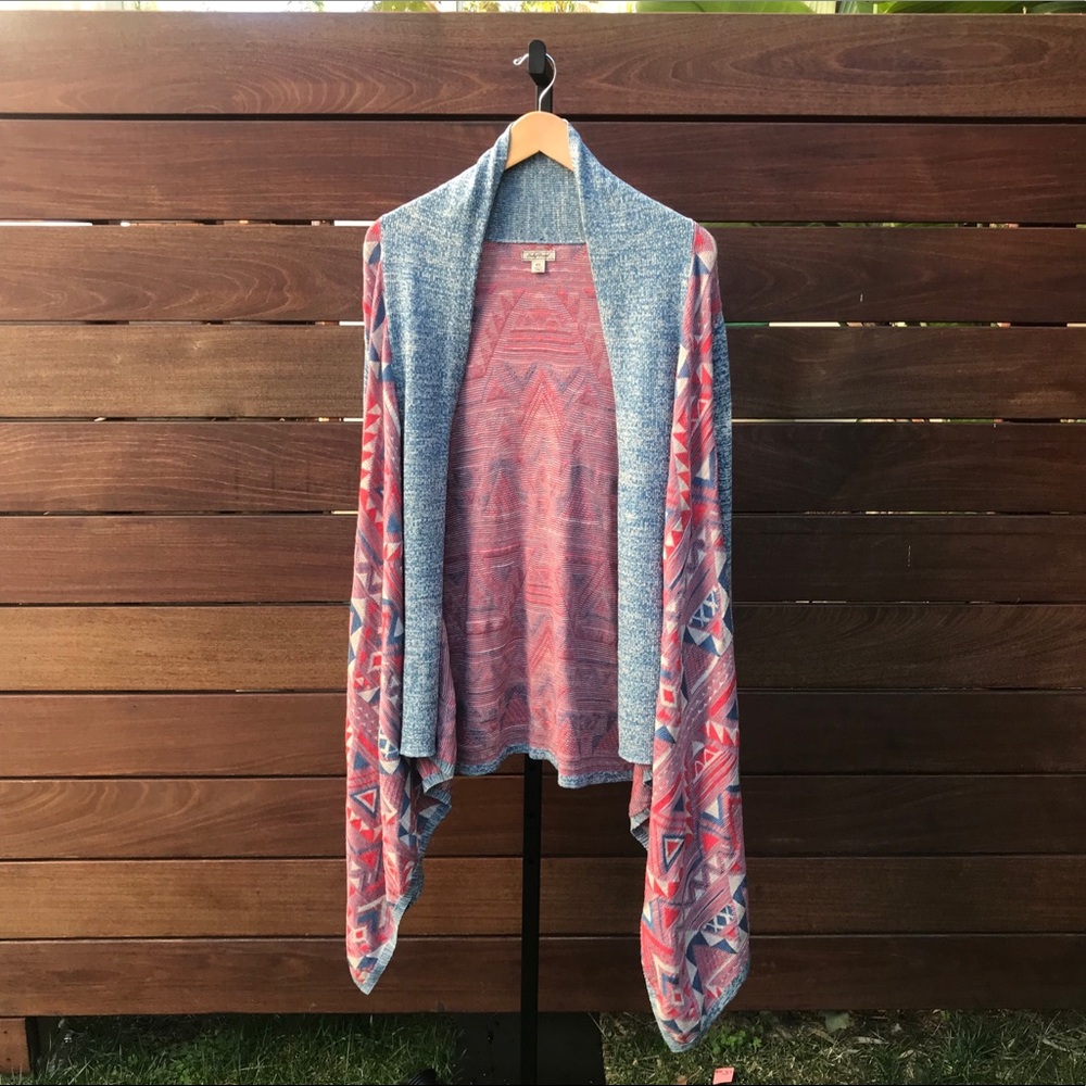 Lucky Brand Cardigan Aztec Pattern Red and Blue
